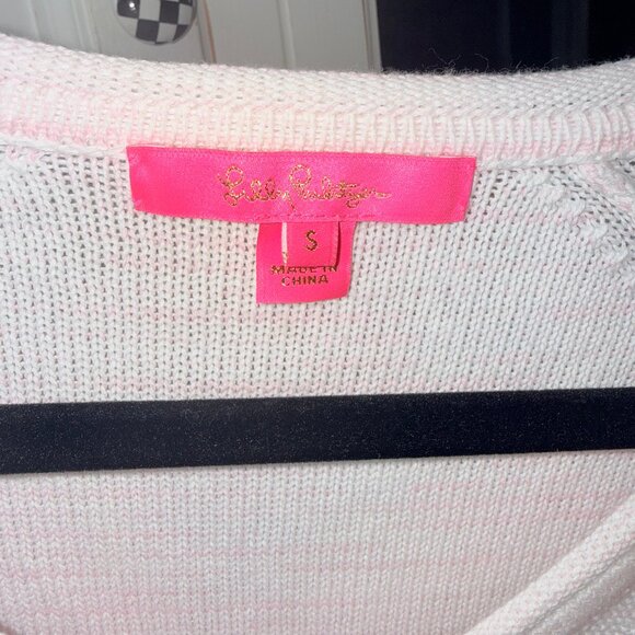 Lilly Pulitzer Jody V-Neck Sweater Havana Pink Marbled Ombre Tassels SMALL VEUC - Picture 4 of 4